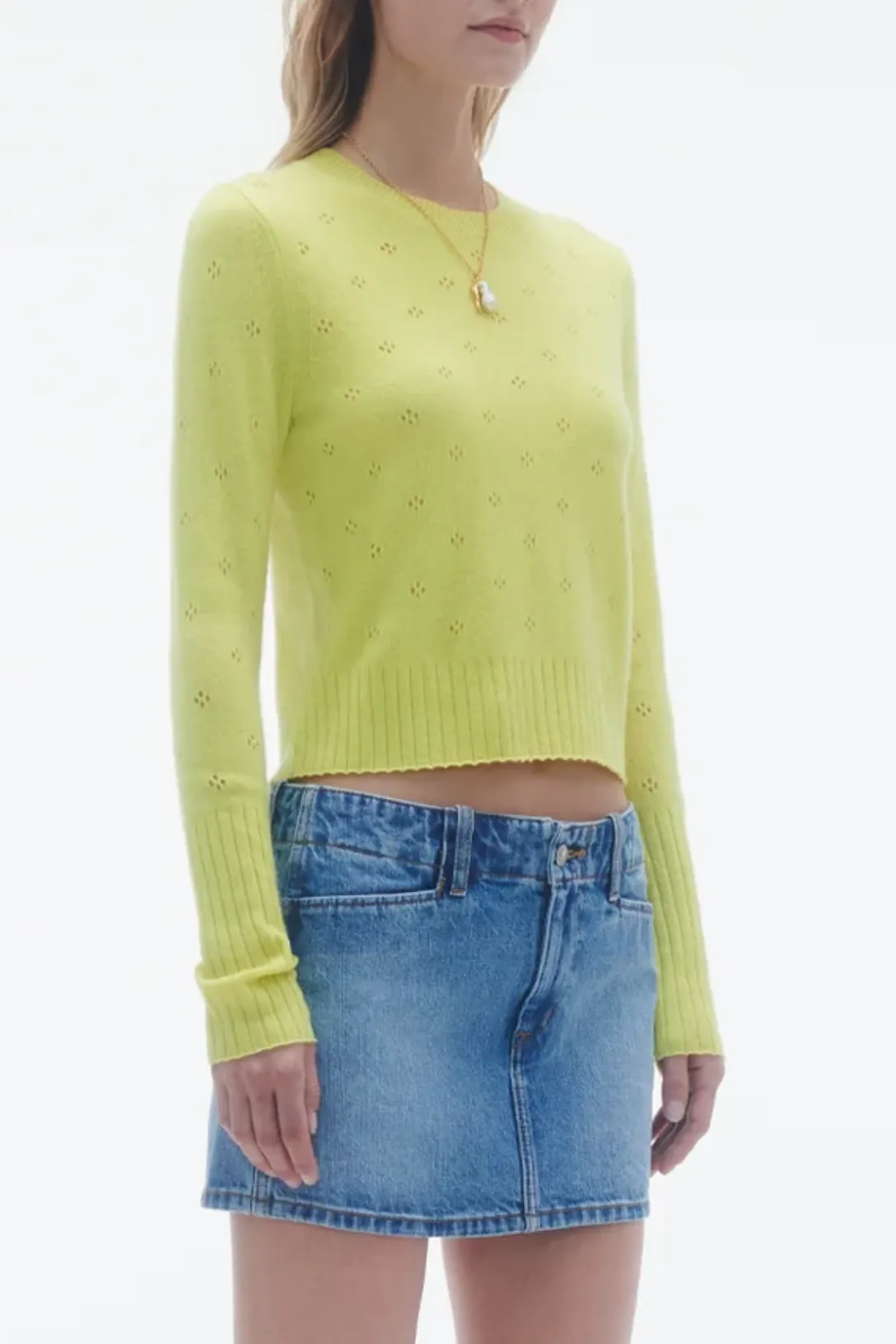 Shrunken Pointelle Crew | Lemon