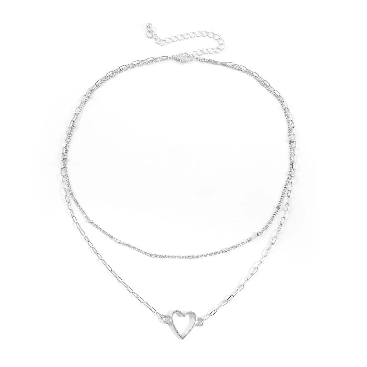 Silver-Plated Heart Layered Pendant Necklace