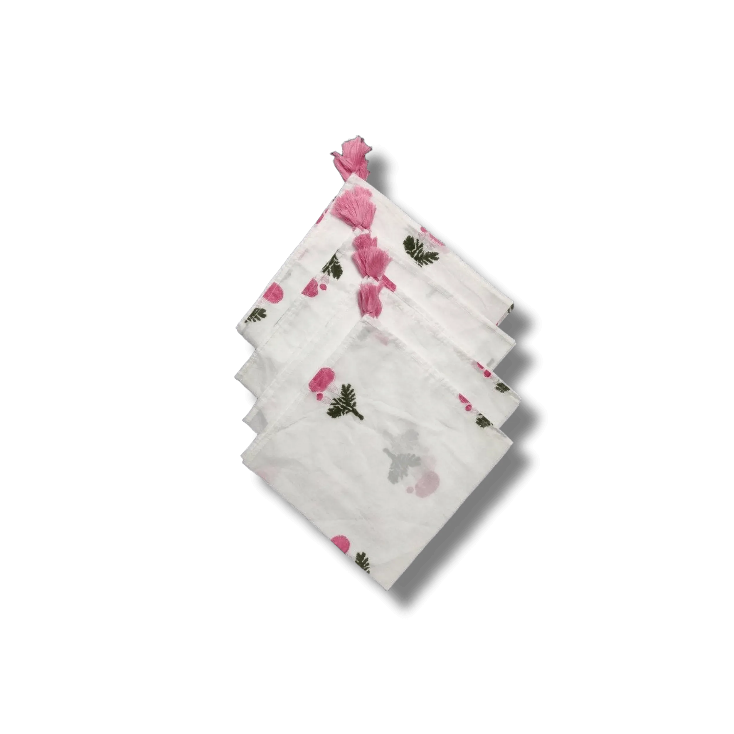 Simplistic Flower Block Print White Cotton Napkins