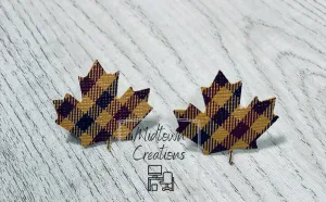 Single Layer Clip on Leaf Plaid Earrings