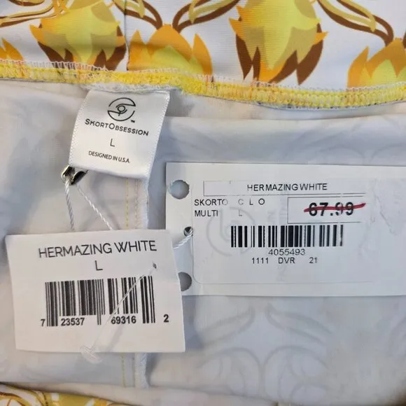 Skort Obsession Women's Golf Skort Hermazing White &amp; Yellow Multicolor Large