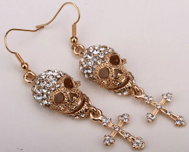 Skull Rhinestone Dangle Earrings