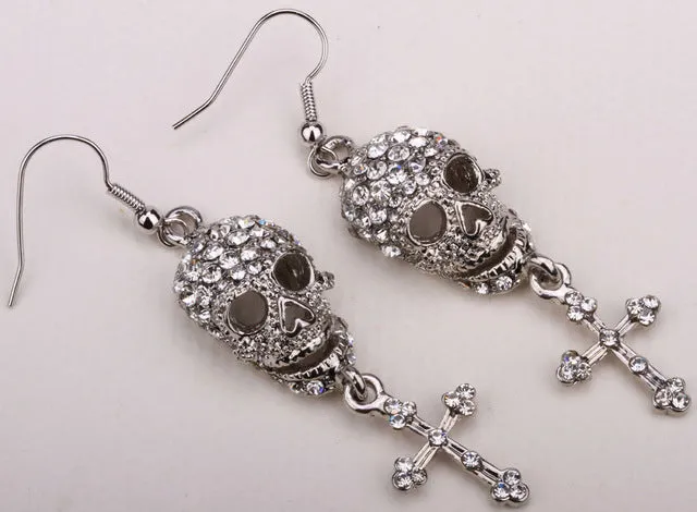 Skull Rhinestone Dangle Earrings