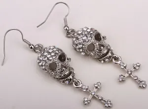 Skull Rhinestone Dangle Earrings
