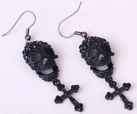 Skull Rhinestone Dangle Earrings