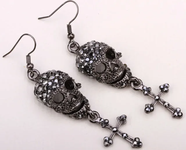 Skull Rhinestone Dangle Earrings