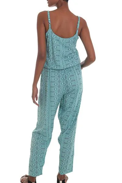 Sky Blue Batik Sleeveless Rayon Jumpsuit