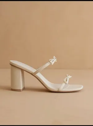 Sofia Beige Double Strap Bow Heels