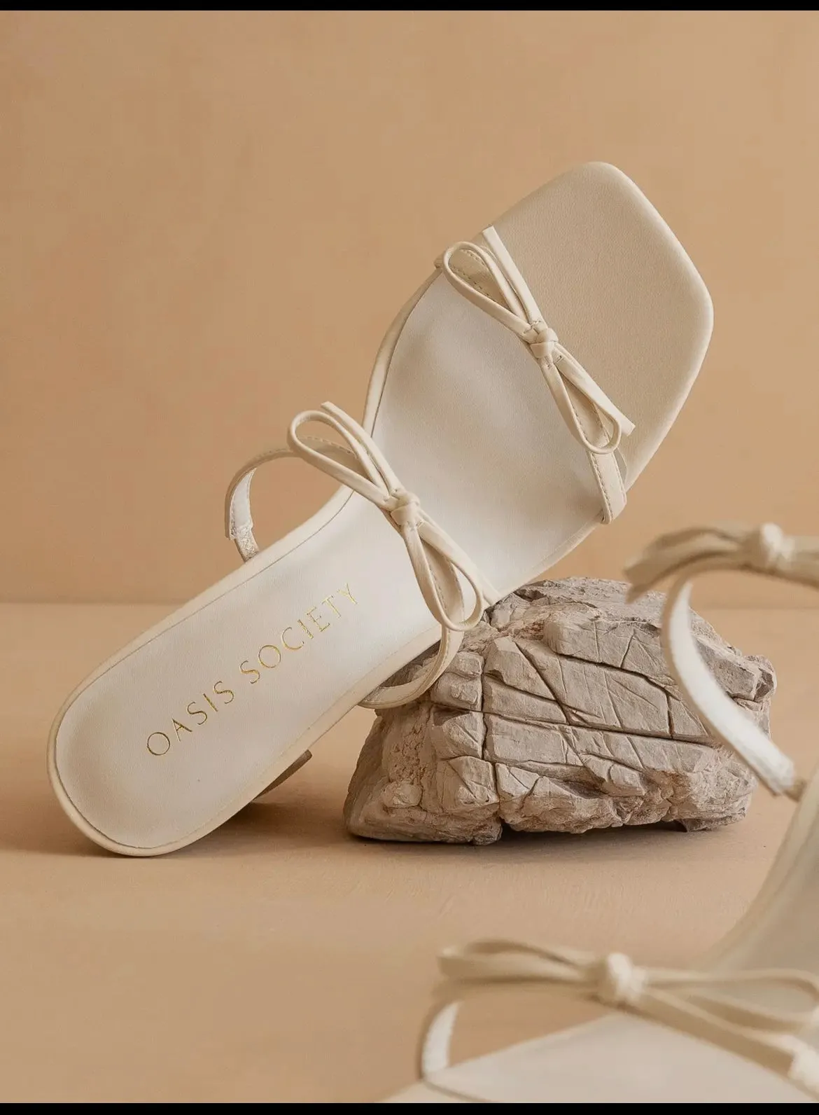 Sofia Beige Double Strap Bow Heels