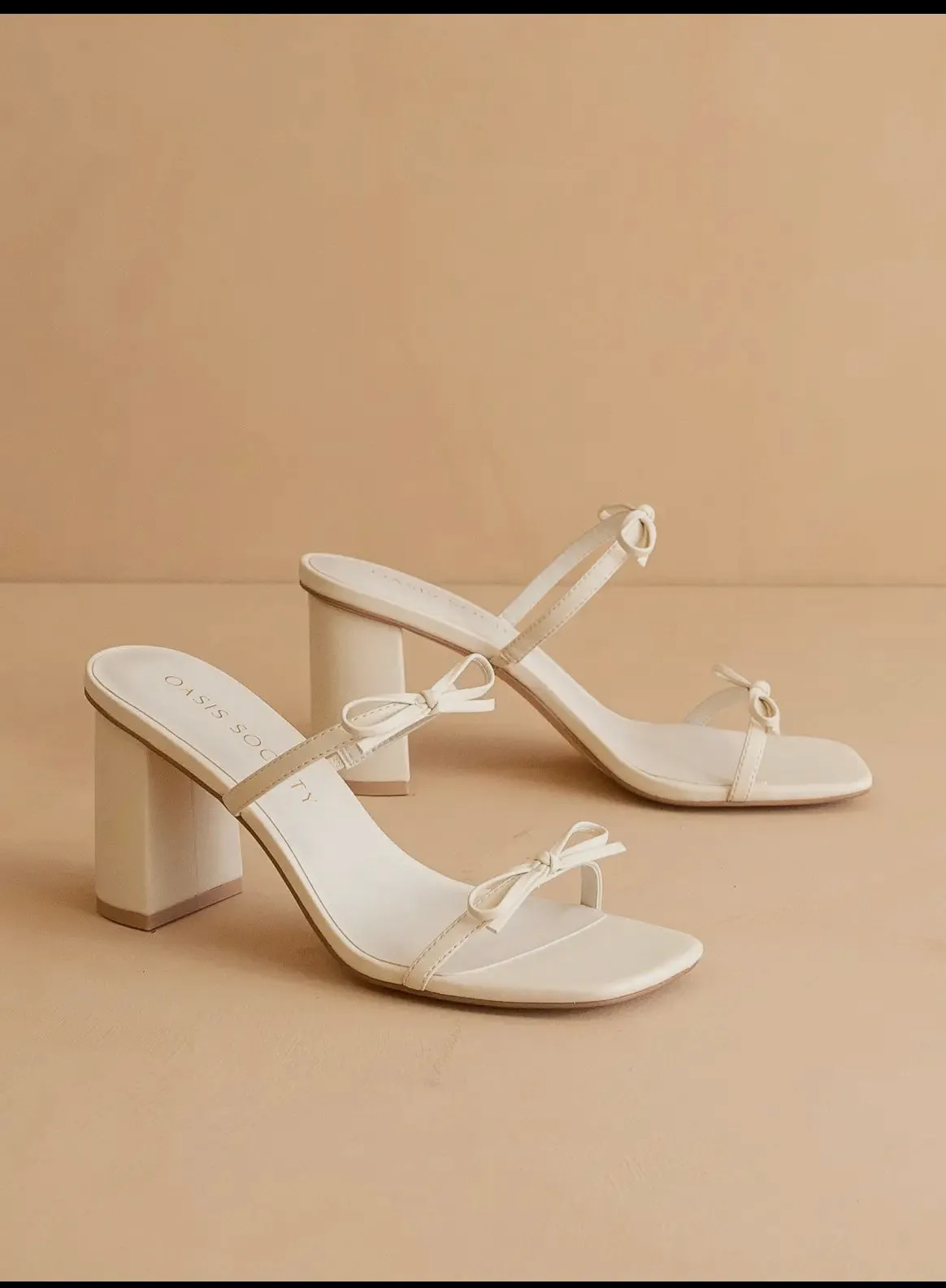 Sofia Beige Double Strap Bow Heels