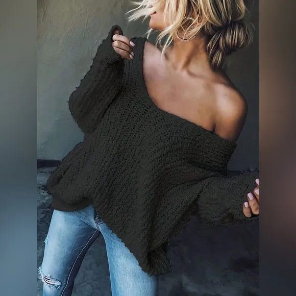 Soft knit oversized sweater v neck boho purple