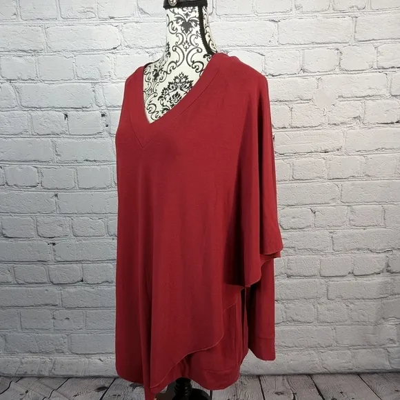 Soft Surroundings women's top Long Sleeve Stretch Knit Faux Shawl Size L BBIN