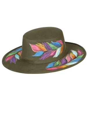 Sombrero Artesanal Hojas de Colores Pintado a Mano de Piel Gamuza para Mujer 'Mexico Artesanal' - ID: 603730
