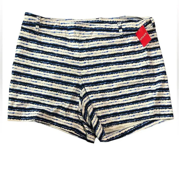 SPANX Sunshine Short 6” blue painted Stripe Golf Boat Beach Swim Trunks Large