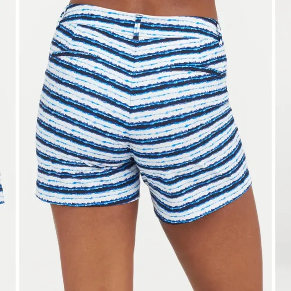 SPANX Sunshine Short 6” blue painted Stripe Golf Boat Beach Swim Trunks Large