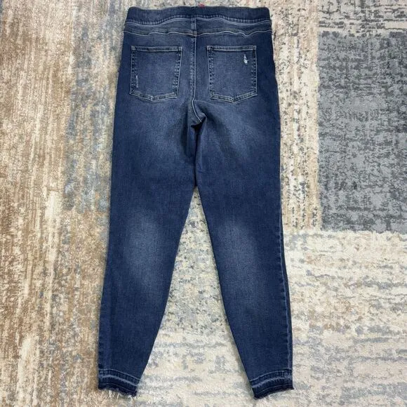 SPANX Womens Distressed Ankle Skinny Jeans Size Medium M In Medium Blue Wash