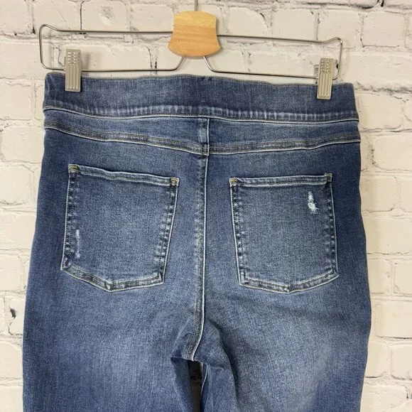 SPANX Womens Distressed Ankle Skinny Jeans Size Medium M In Medium Blue Wash