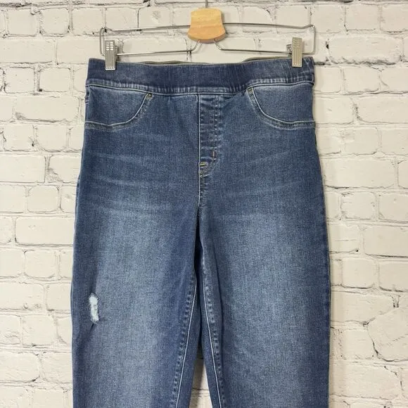 SPANX Womens Distressed Ankle Skinny Jeans Size Medium M In Medium Blue Wash