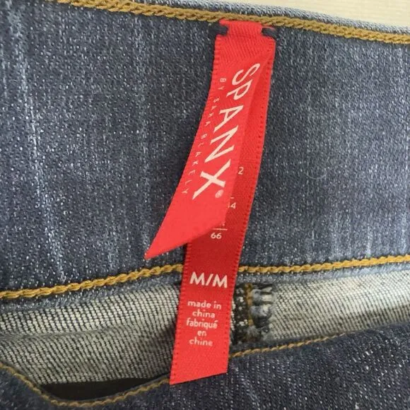 SPANX Womens Distressed Ankle Skinny Jeans Size Medium M In Medium Blue Wash