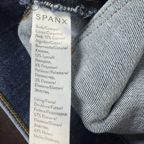 SPANX Womens Distressed Ankle Skinny Jeans Size Medium M In Medium Blue Wash