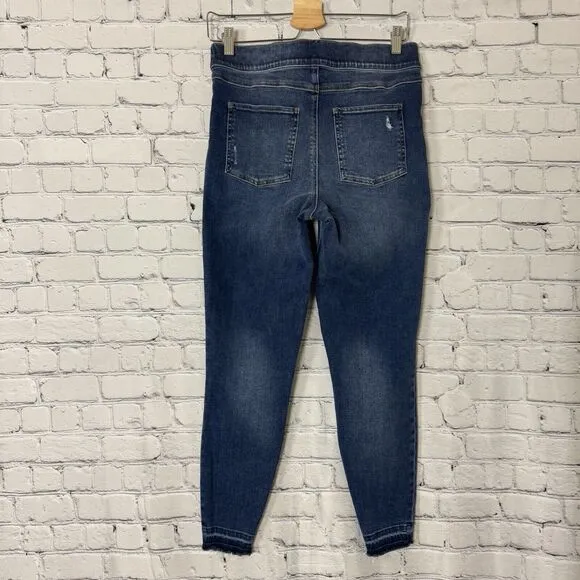 SPANX Womens Distressed Ankle Skinny Jeans Size Medium M In Medium Blue Wash