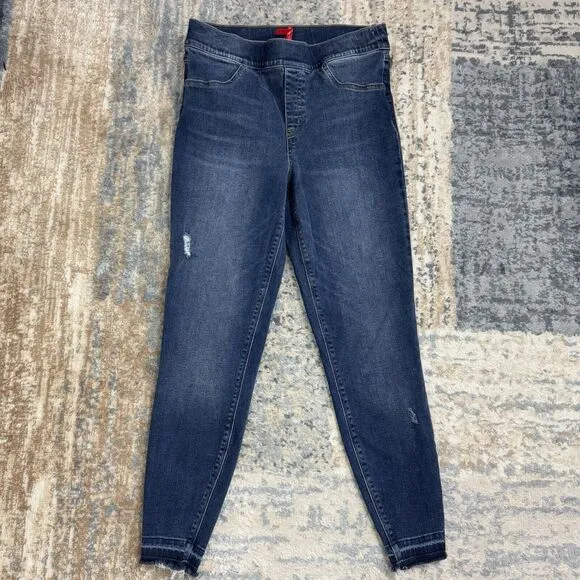 SPANX Womens Distressed Ankle Skinny Jeans Size Medium M In Medium Blue Wash
