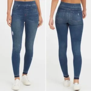 SPANX Womens Distressed Ankle Skinny Jeans Size Medium M In Medium Blue Wash