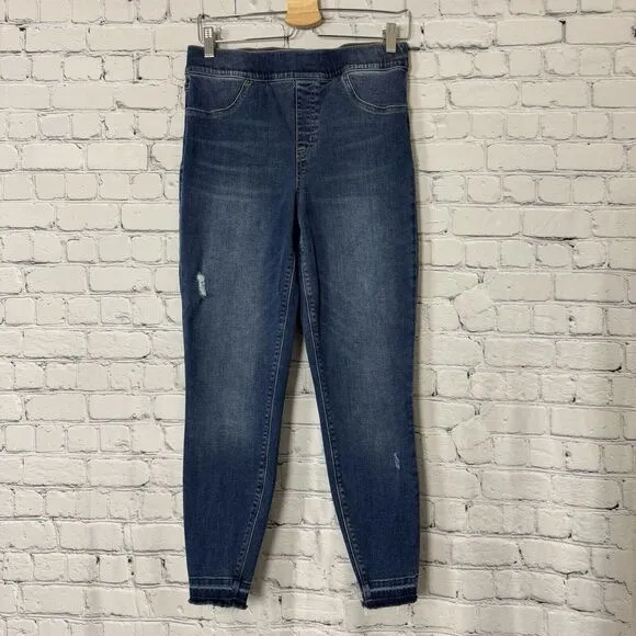 SPANX Womens Distressed Ankle Skinny Jeans Size Medium M In Medium Blue Wash