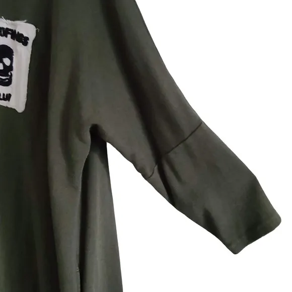 SPORTOFKINGS Olive Green Fleece Pullover Logo Sweatshirt Dress *FLAWED* Large