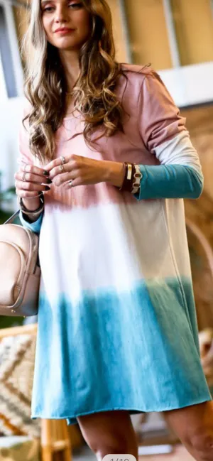 SPRING BLOCK DIP DYED CASUAL DRESS