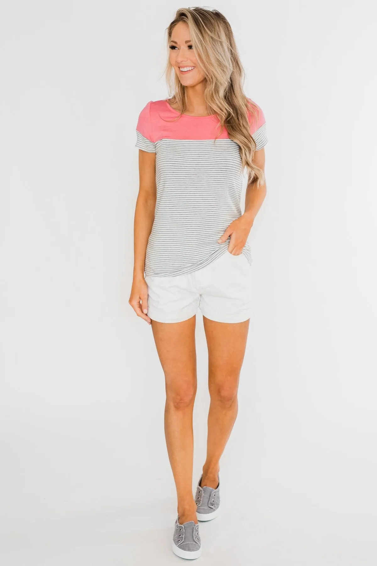Spring Fever Short Sleeve Striped Top- Watermelon