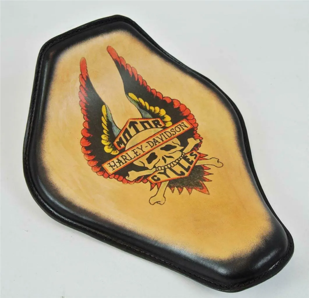 Spring Solo Seat Chopper Harley Sportster Wing Tattoo Snub Nose Blk Frame Honda