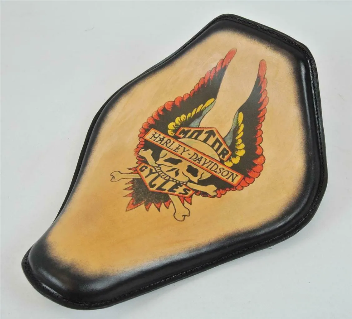 Spring Solo Seat Chopper Harley Sportster Wing Tattoo Snub Nose Blk Frame Honda