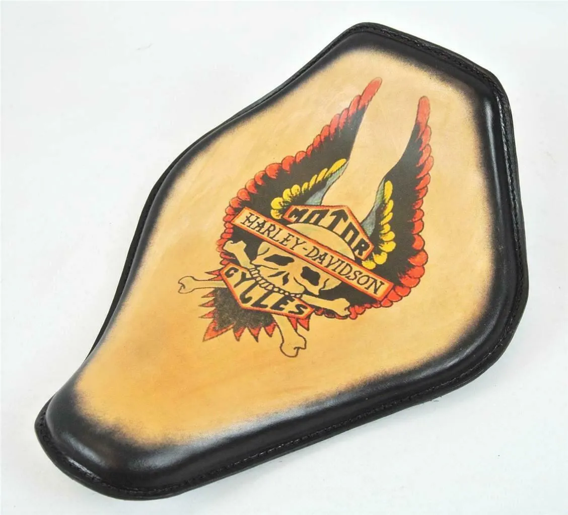 Spring Solo Seat Chopper Harley Sportster Wing Tattoo Snub Nose Blk Frame Honda