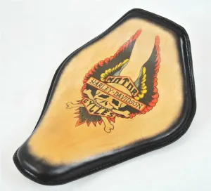 Spring Solo Seat Chopper Harley Sportster Wing Tattoo Snub Nose Blk Frame Honda