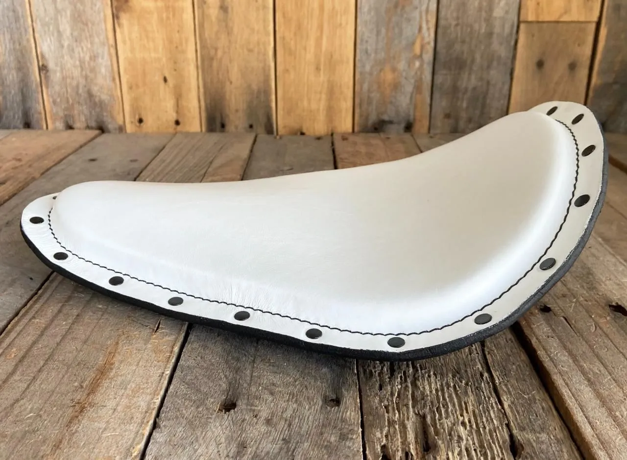 Spring Solo Seat Harley Sportster Chopper 11x14" White Leather Black Rivets