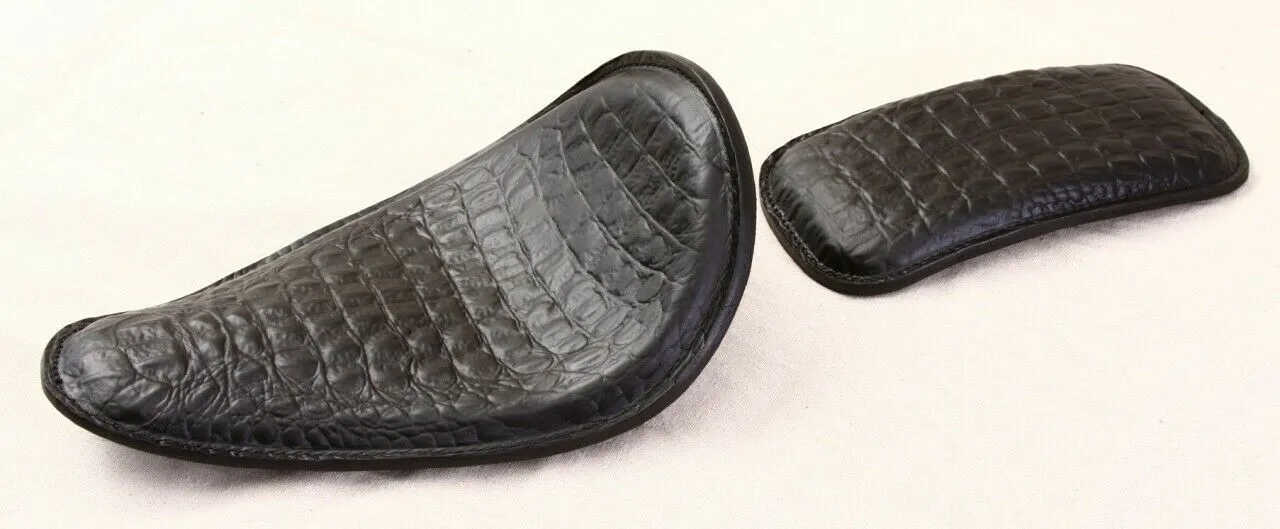 Spring Solo Seat P-Pad Chopper Harley Sportster Bobber Black Alligator Banana