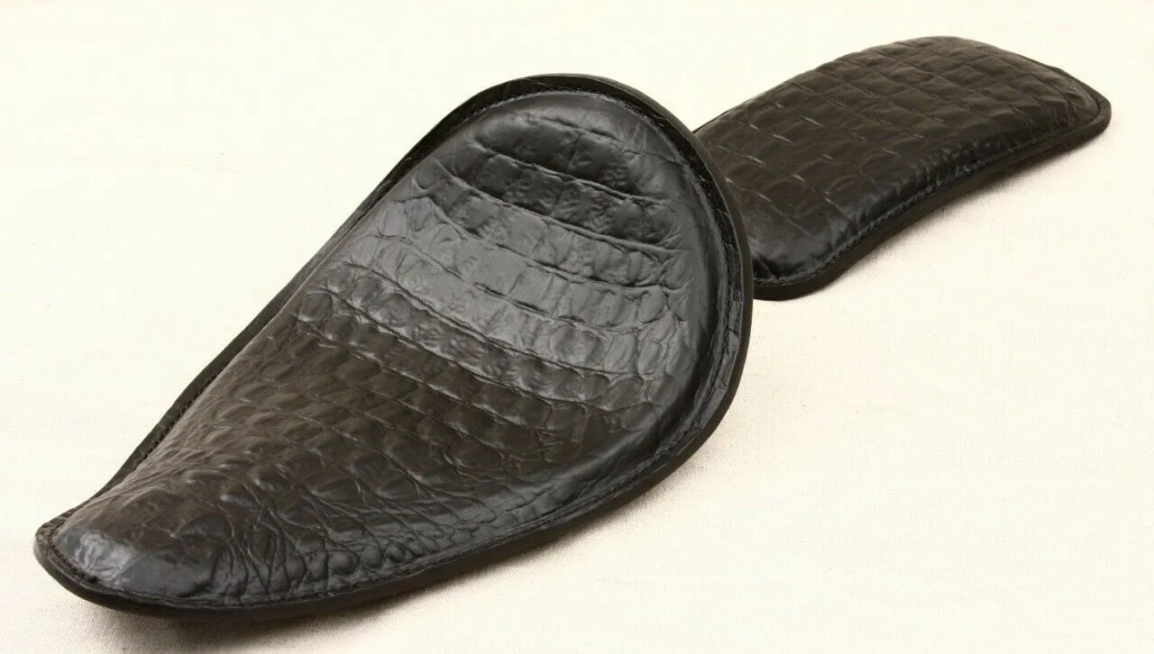 Spring Solo Seat P-Pad Chopper Harley Sportster Bobber Black Alligator Banana