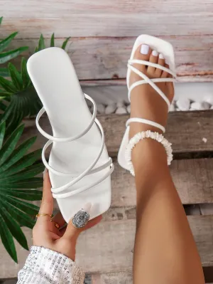 Square Toe Crisscross Straps Flat Sandals