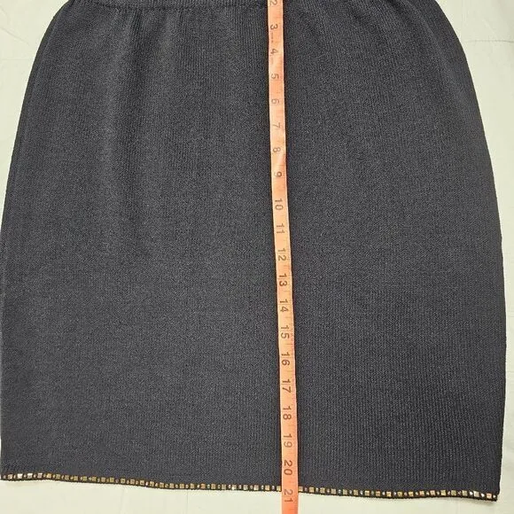ST.‎ JOHN Evening Vintage Black Knit Skirt With Rhinestone Hem Women's Size 8