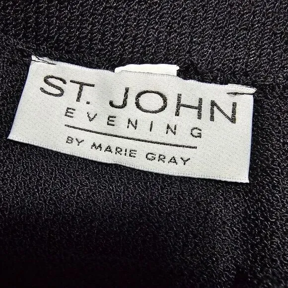 ST.‎ JOHN Evening Vintage Black Knit Skirt With Rhinestone Hem Women's Size 8