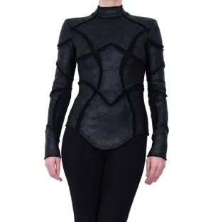 Stand Collar Leather Effect Top