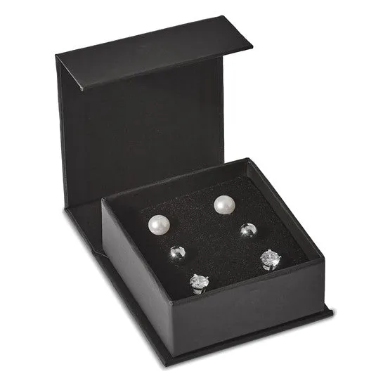 Sterling Silver Ball, 6-7mm Pearl & 5mm CZ Stud 3 Pair Earings Set
