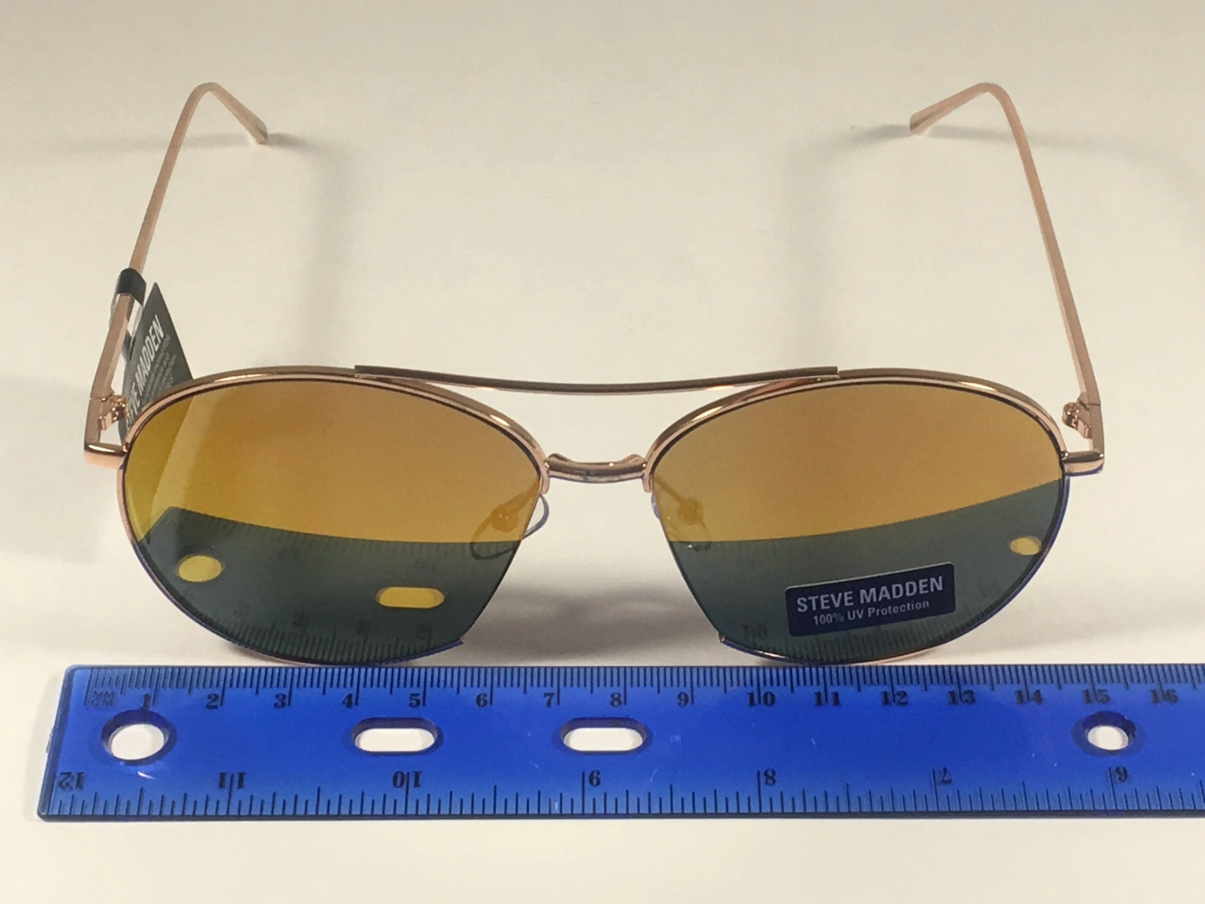 Steve Madden Aviator Pilot Sunglasses Rose Gold Orange Mirror Wedge Slice SM482107 ROSE