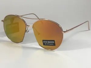 Steve Madden Aviator Pilot Sunglasses Rose Gold Orange Mirror Wedge Slice SM482107 ROSE