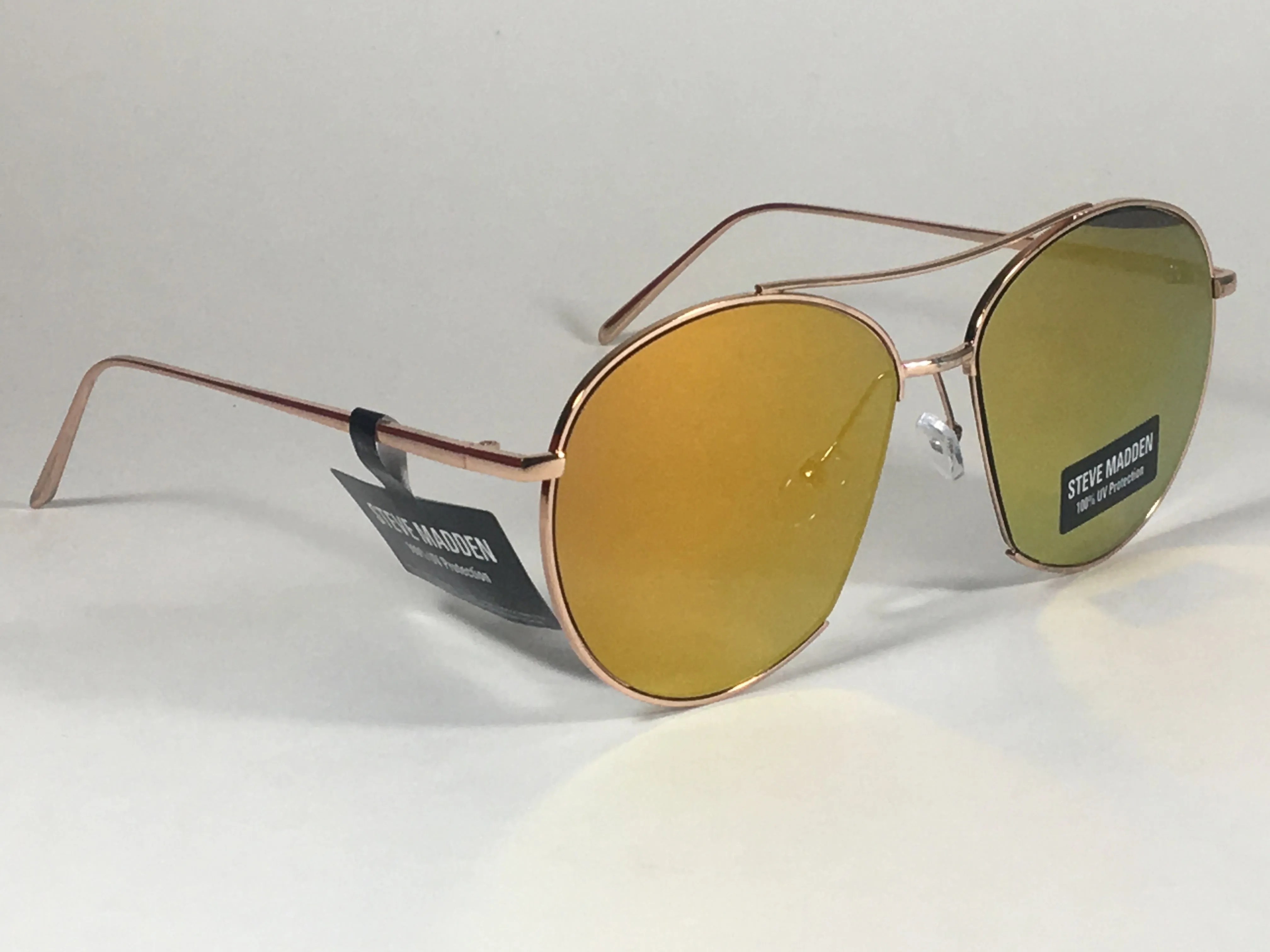 Steve Madden Aviator Pilot Sunglasses Rose Gold Orange Mirror Wedge Slice SM482107 ROSE