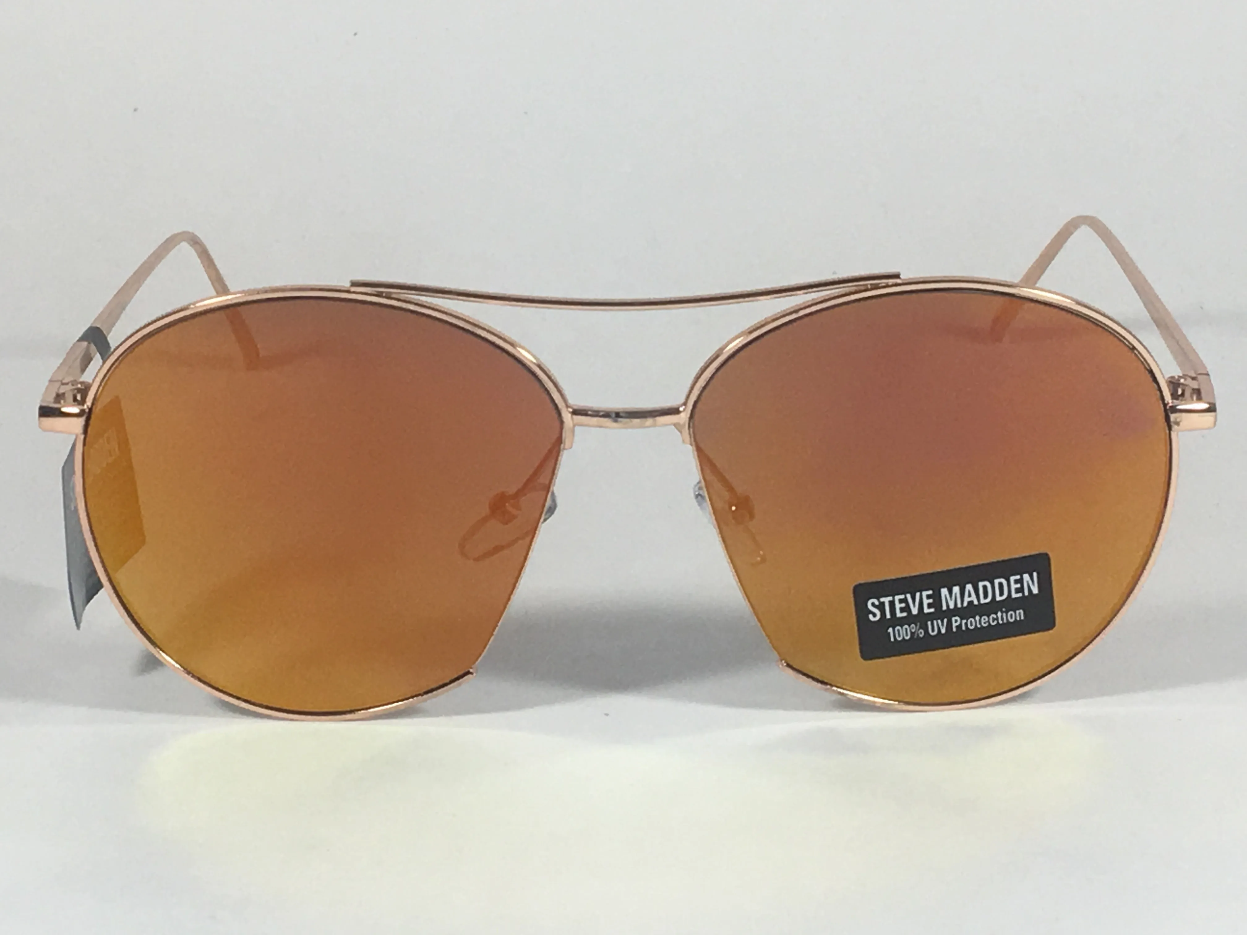 Steve Madden Aviator Pilot Sunglasses Rose Gold Orange Mirror Wedge Slice SM482107 ROSE