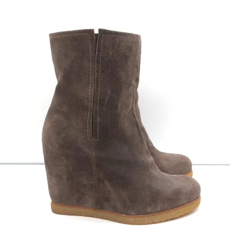 Stuart Weitzman Bootscout Hidden-Wedge Boots Brown Suede Size 8