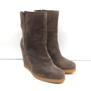 Stuart Weitzman Bootscout Hidden-Wedge Boots Brown Suede Size 8