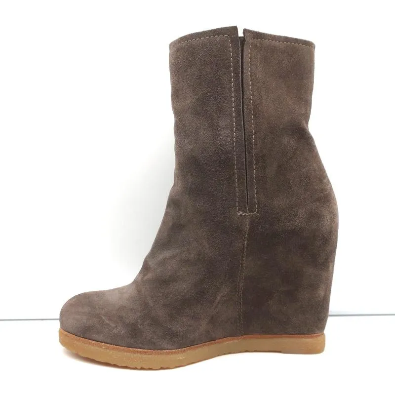 Stuart Weitzman Bootscout Hidden-Wedge Boots Brown Suede Size 8